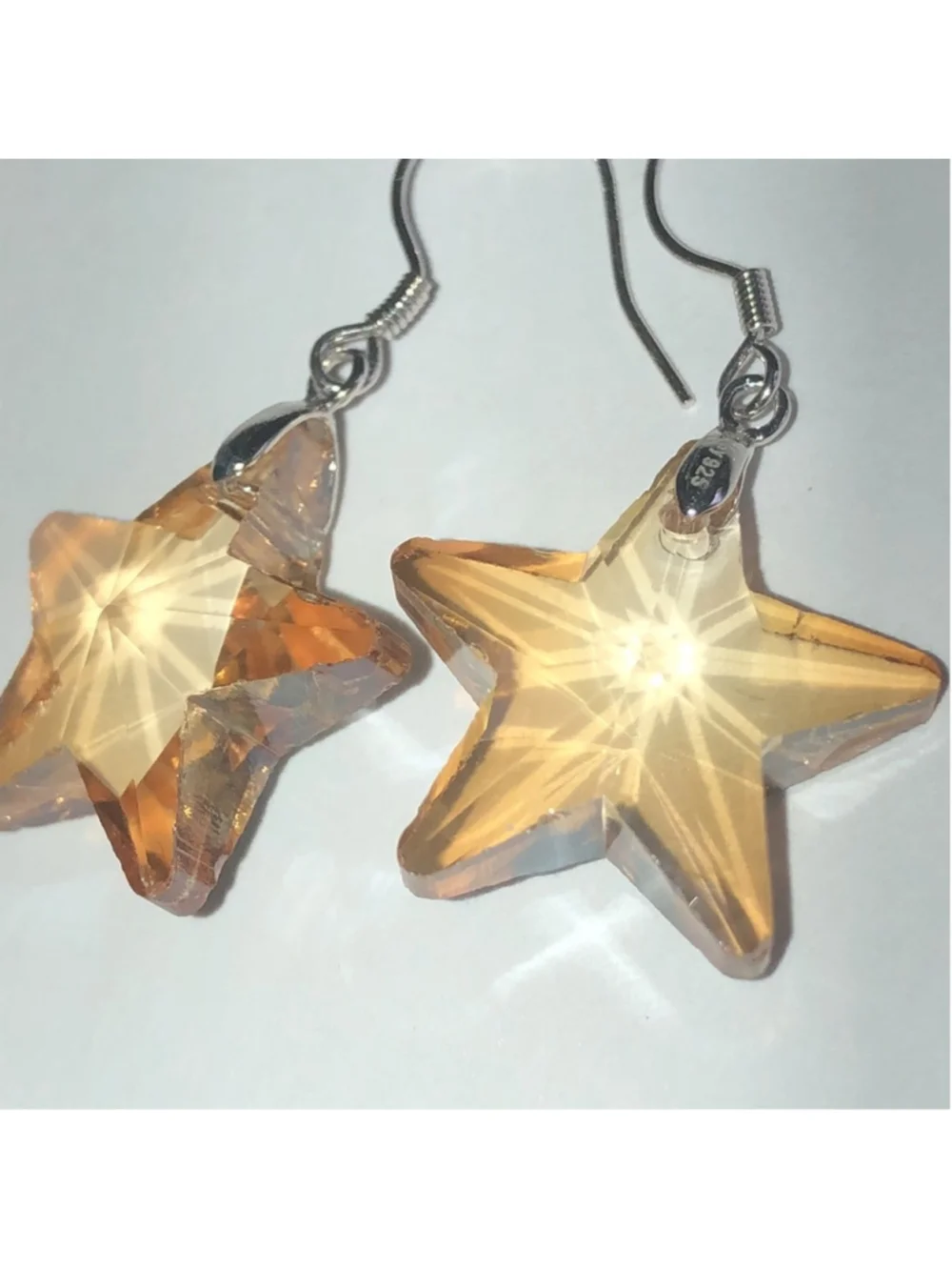 D'Joy 925 Sterling Silver Crystal Glass Star Shaped Yellow Earrings